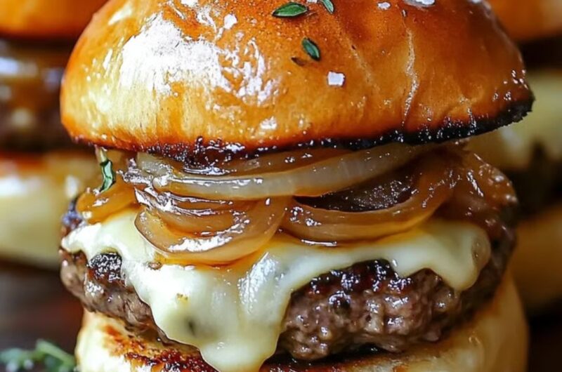 Juicy French Onion Burgers with Gruyère