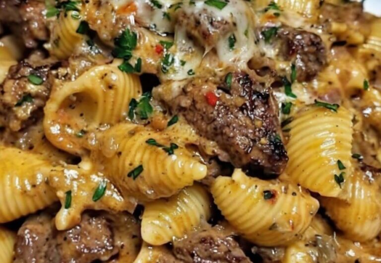 Garlic Butter Steak Bites & Creamy Parmesan Shells