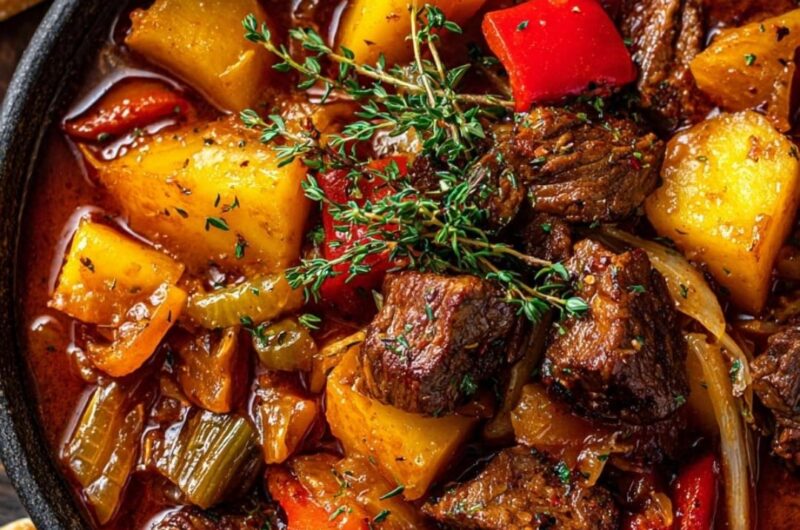 Hearty Beef Stew Goulash with Tender Meat, Veggies & Rich Broth